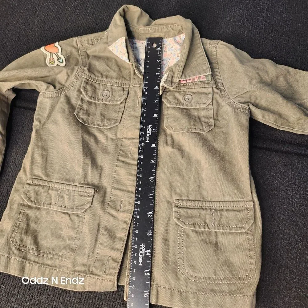 Girls Olive Green Military Style Jacket Size 4 By Carters With Embroidered Patch